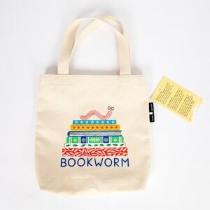 Out of‎ Print Bookworm Mini Tote Bag 16"x10" Canvas Book Stack Print NWT